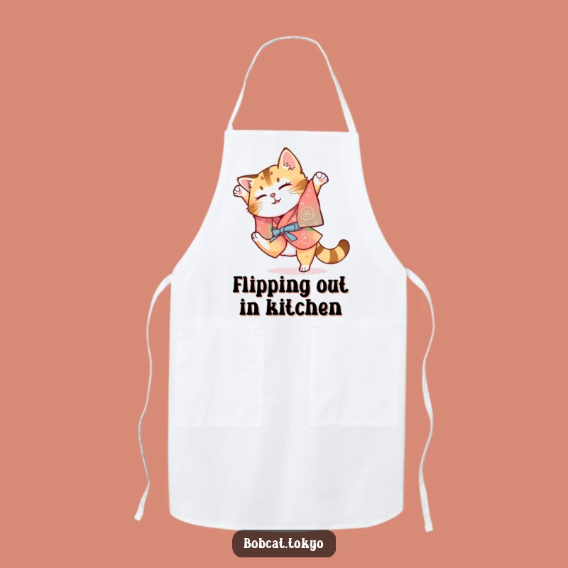Funny Bobcat Kimono Apron: Clumsy Somersault Kitchen Fun