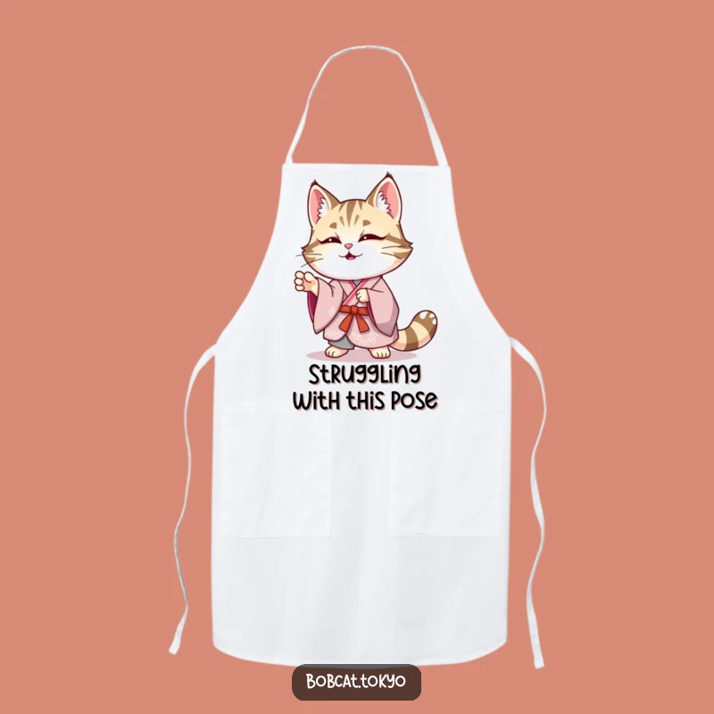 Funny Bobcat Kimono Apron: Elegant Wobble Kitchen Fun