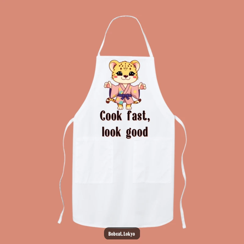 Funny Cheetah Kimono Apron: Playful Pose Kitchen Wear for Culinary Fun