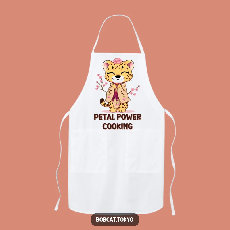 Funny Cherry Blossom Cheetah Apron: Playful Bow Kitchen Wear