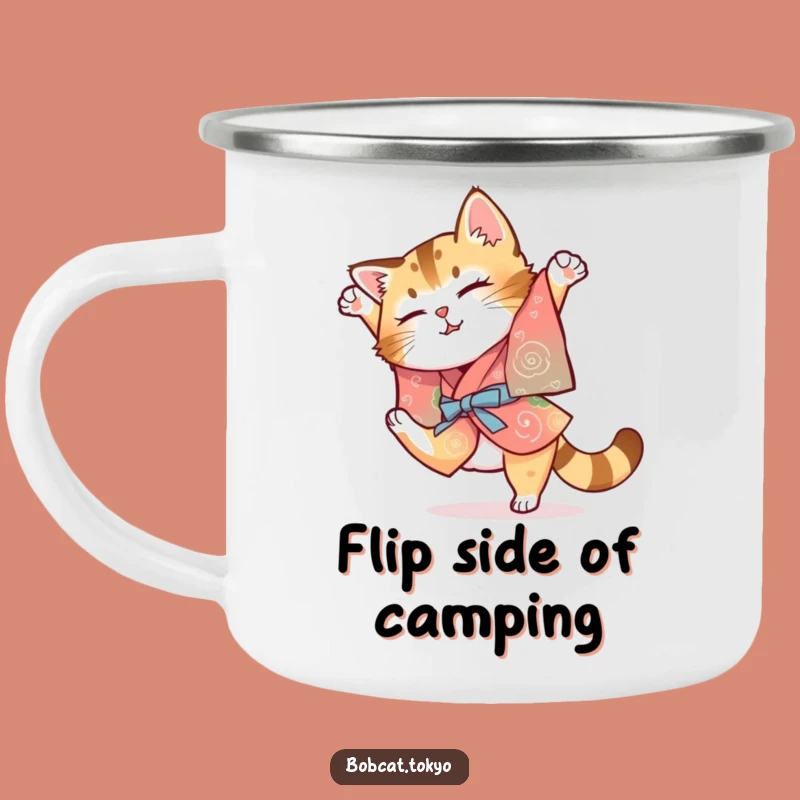 Funny Bobcat Kimono Camping Mug: Clumsy Somersault Adventure