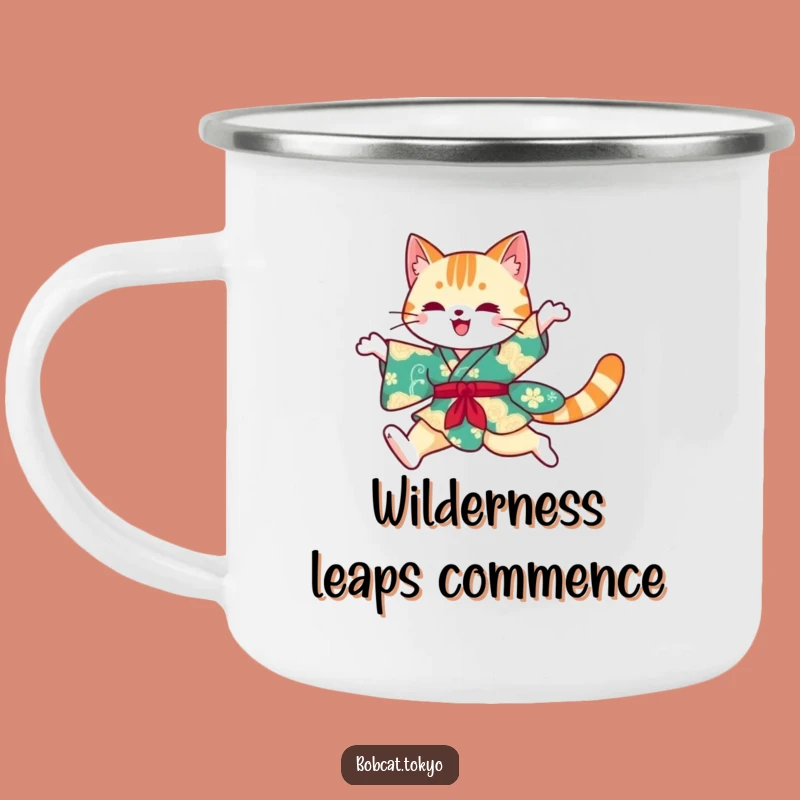 Funny Bobcat Kimono Camping Mug: Adventure Feline Grace, Durable & Hilarious Funny Gift