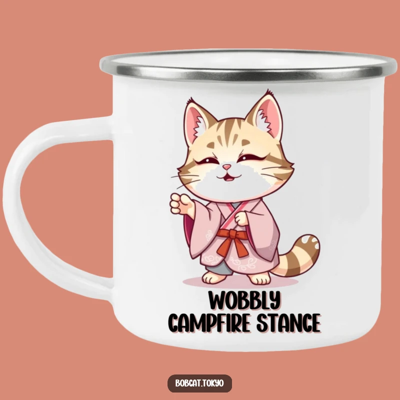 Funny Bobcat Kimono Camping Mug: Elegant Wobble Adventure