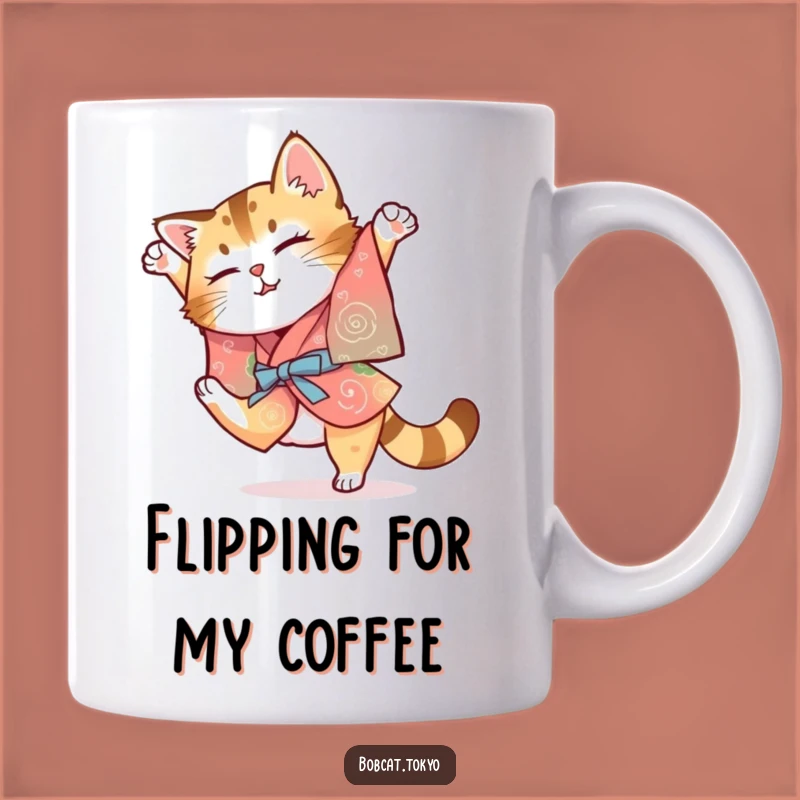 Funny Bobcat Kimono Mug: Clumsy Somersault Bobcat Gift