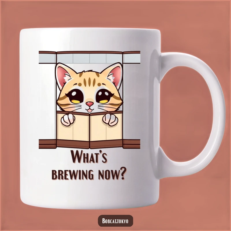Funny Bobcat Peeking Mug: Curious Feline Eyes, Folding Screen Surprise, Perfect Funny Gift
