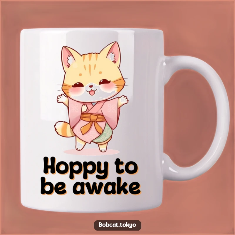 Funny Bobcat Kimono Mug: Silly Hop Bobcat Gift for Joy