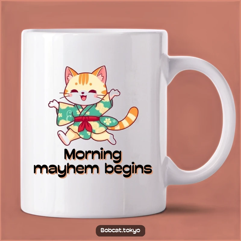 Funny Bobcat Kimono Leap Mug: Graceful Feline Power, Perfect Funny Gift for Animal Lovers