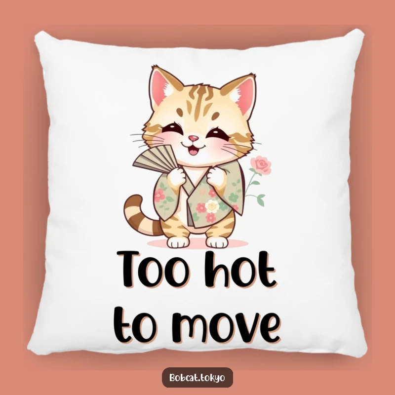 Funny Bobcat Fanning Pillow: Soft Heat Relief, Floral Kimono Comfort, Delightful Funny Gift