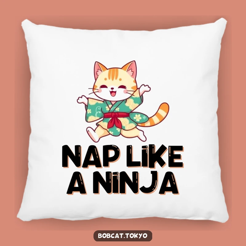 Funny Bobcat Kimono Pillow: Soft Feline Grace, Vibrant Leap Cushion, Delightful Funny Gift