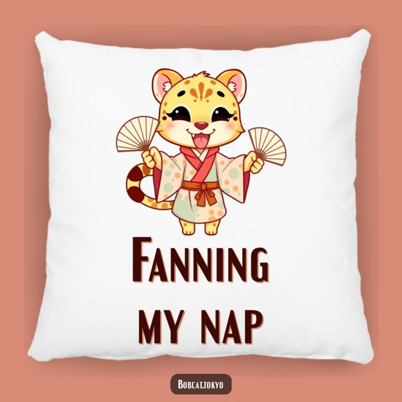 Funny Cheetah Fan Dance Pillow: Excited Kimono Character Comfort Cushion