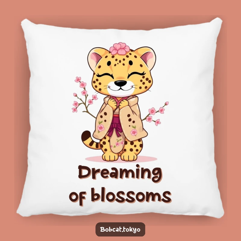 Funny Cherry Blossom Cheetah Pillow: Playful Bow Cushion for Cozy Humor