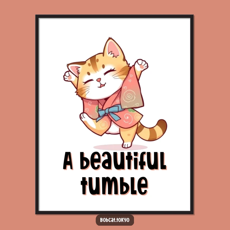Funny Bobcat Kimono Digital Art: Clumsy Somersault Print