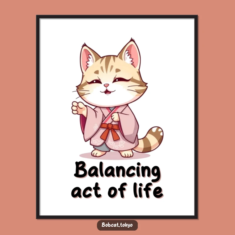 Funny Bobcat Kimono Digital Art: Elegant Wobble Pose Print