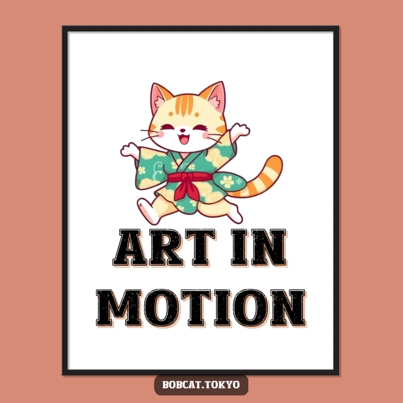 Funny Bobcat Kimono Digital Art: Vibrant Leap Graphic, Hilarious Feline Decor, Instant Funny Gift