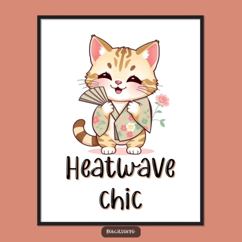 Funny Bobcat Fanning Digital Art: Heat Relief Graphic, Hilarious Decor, Instant Funny Gift