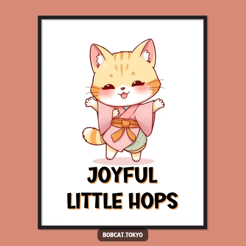 Funny Bobcat Kimono Digital Art: Silly Hop Joyful Print