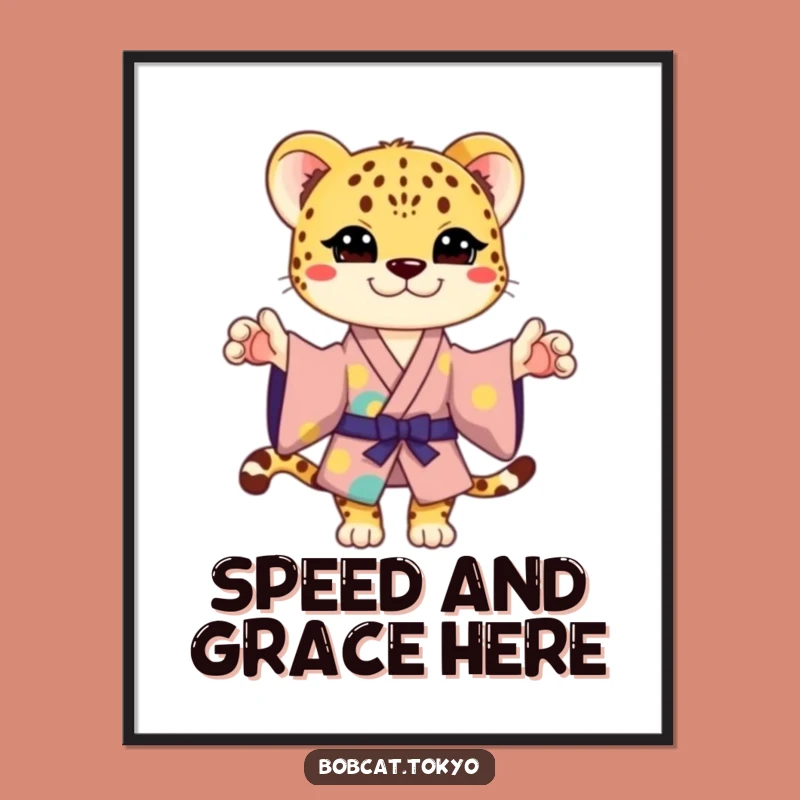 Funny Cheetah Kimono Pose Digital Art: Playful Animal Instant Download for Humor