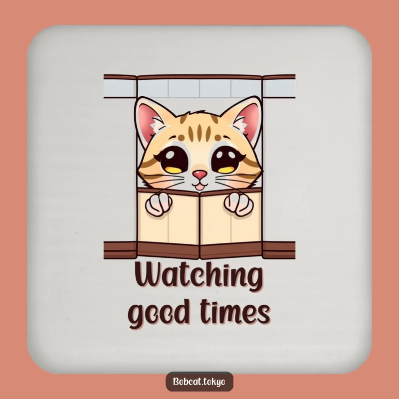 Funny Bobcat Peeking Coaster: Protect Surfaces with Curiosity, Hilarious Funny Gift