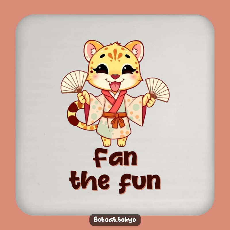 Funny Cheetah Fan Dance Coasters: Excited Kimono Character Table Protection