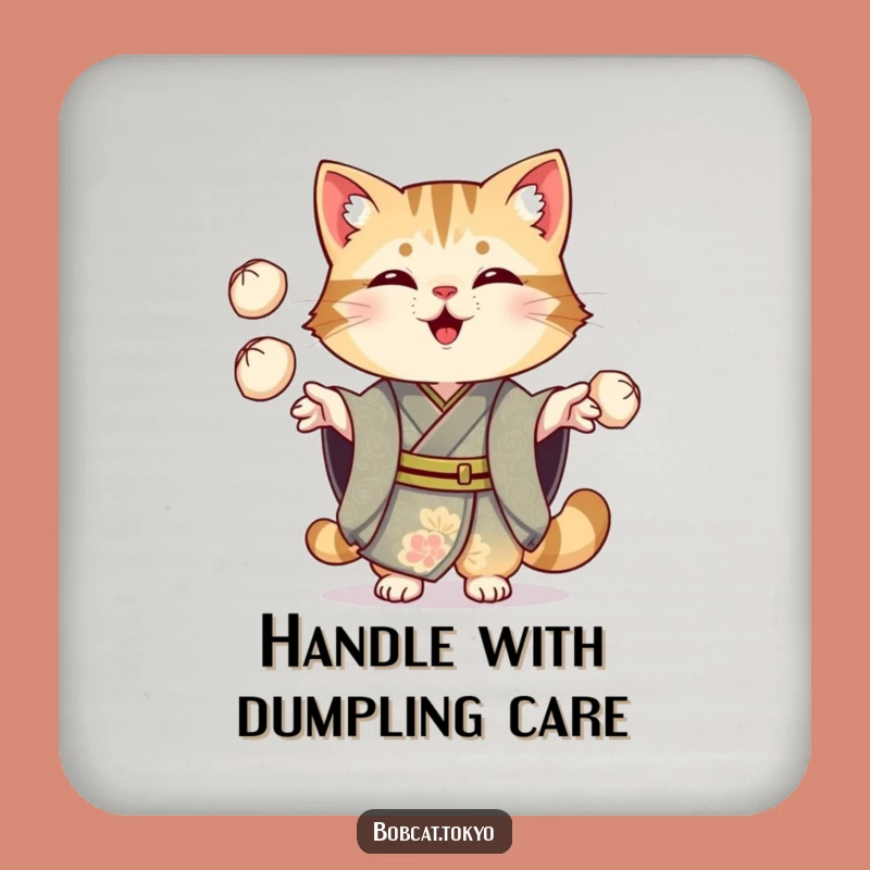 Funny Bobcat Dumpling Coaster: Ornate Kimono Culinary Art
