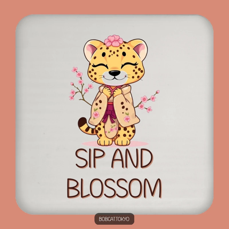 Funny Cherry Blossom Cheetah Coasters: Playful Bow Table Protection