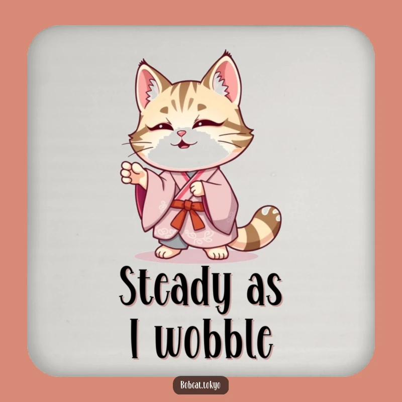 Funny Bobcat Kimono Coaster: Elegant Wobble Surface Protection