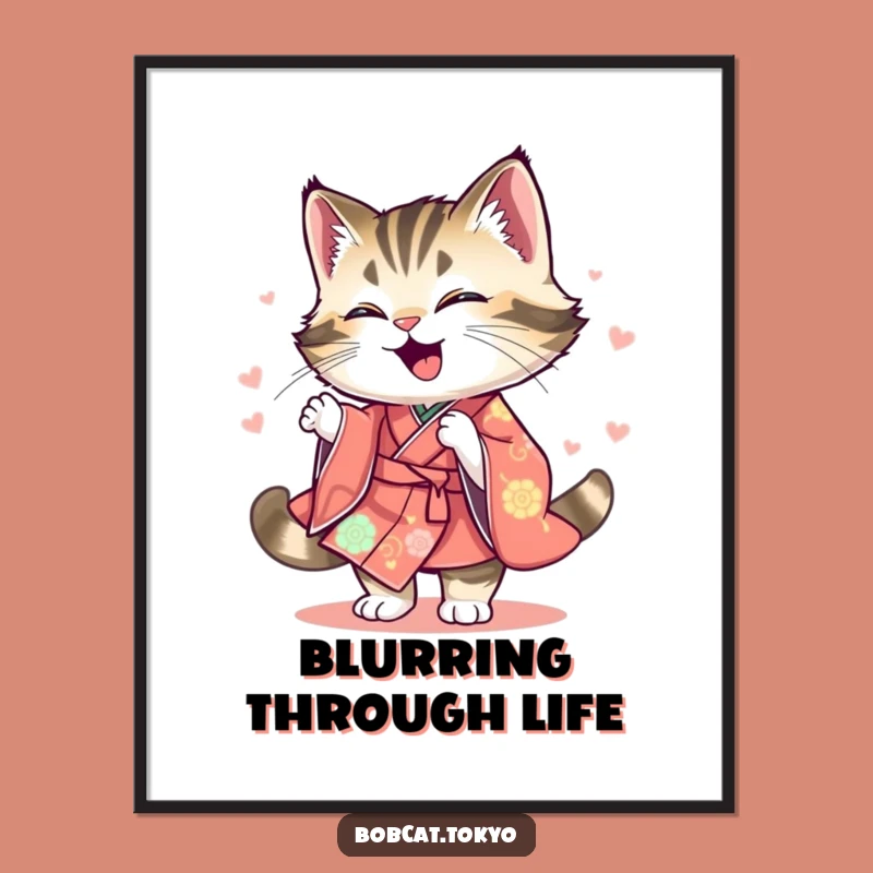 Funny Bobcat Spinning Poster: Joyful Dance Art, Colorful Blur Whimsy, Decor Funny Gift