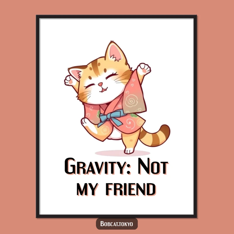 Funny Bobcat Kimono Poster: Clumsy Somersault Art Gift