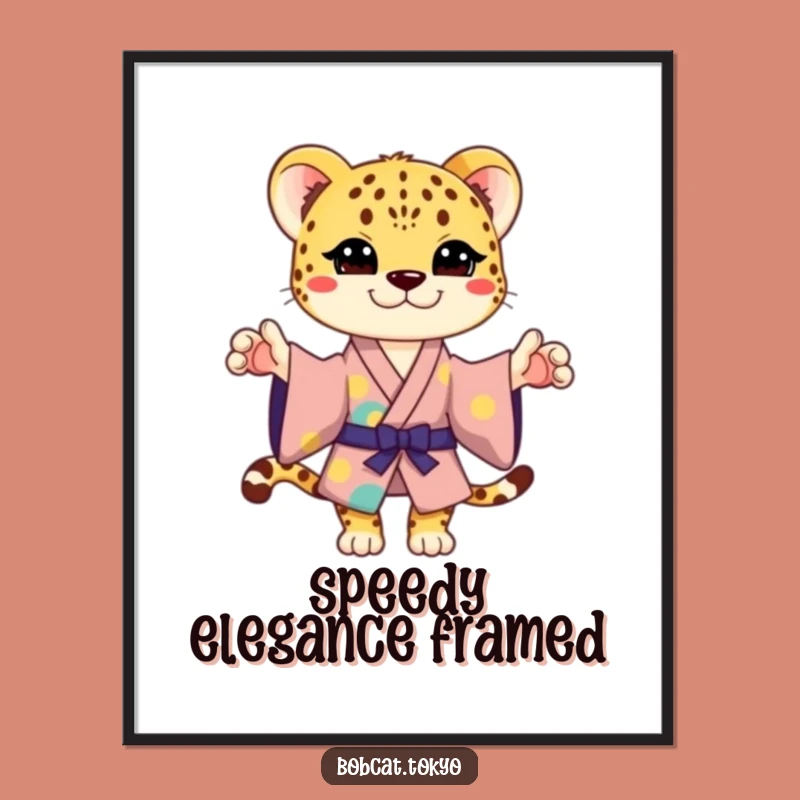 Funny Cheetah Kimono Pose Poster Print: Whimsical Wall Art for Humorous Decor