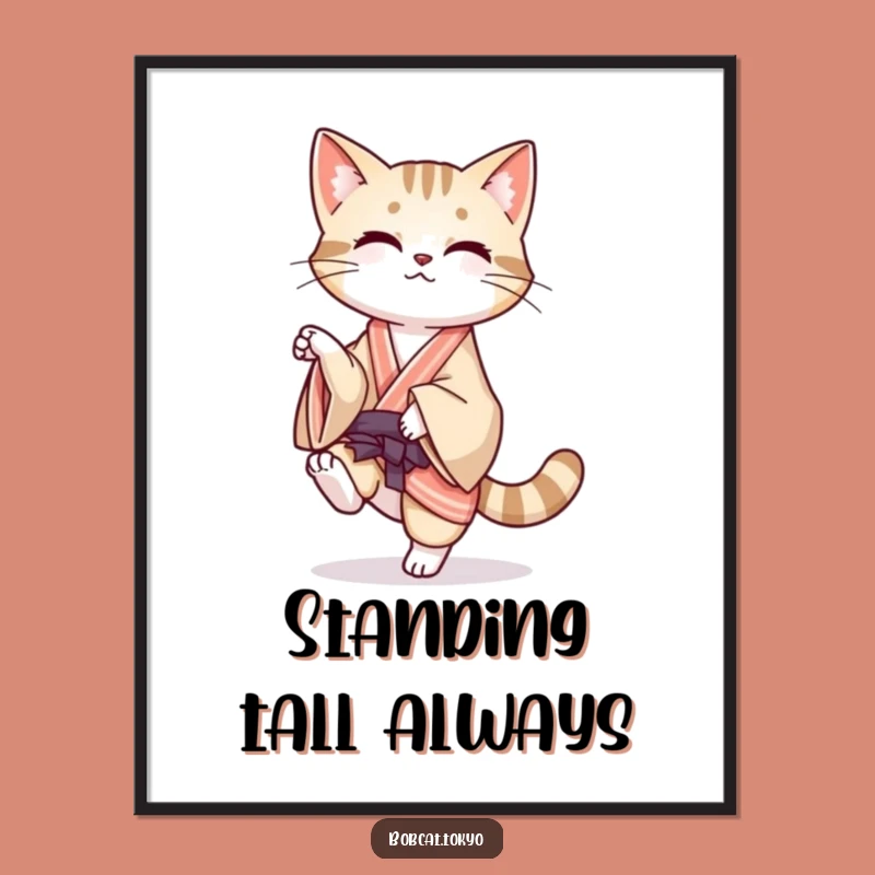 Funny Bobcat Balance Poster: Poise Art, Flowing Kimono Whimsy, Decor Funny Gift