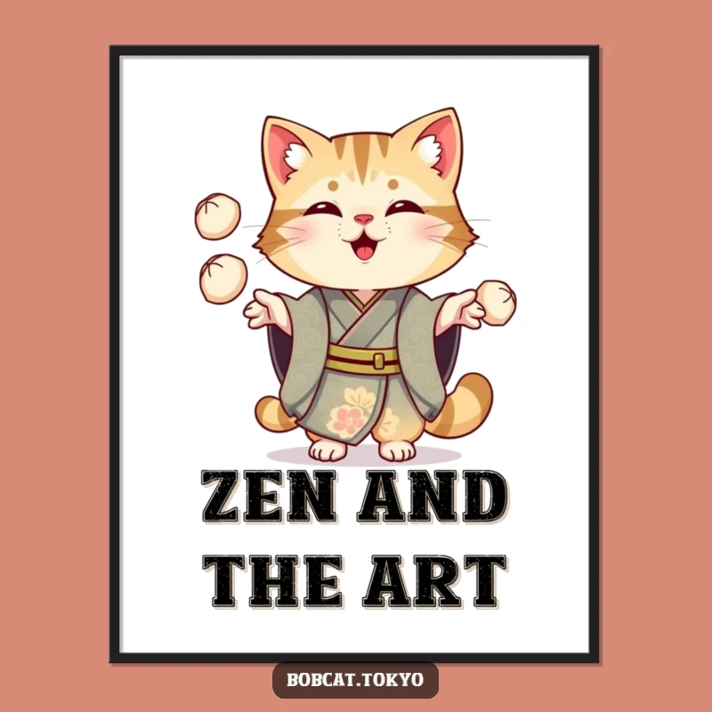 Funny Bobcat Dumpling Juggling Poster: Ornate Kimono Art