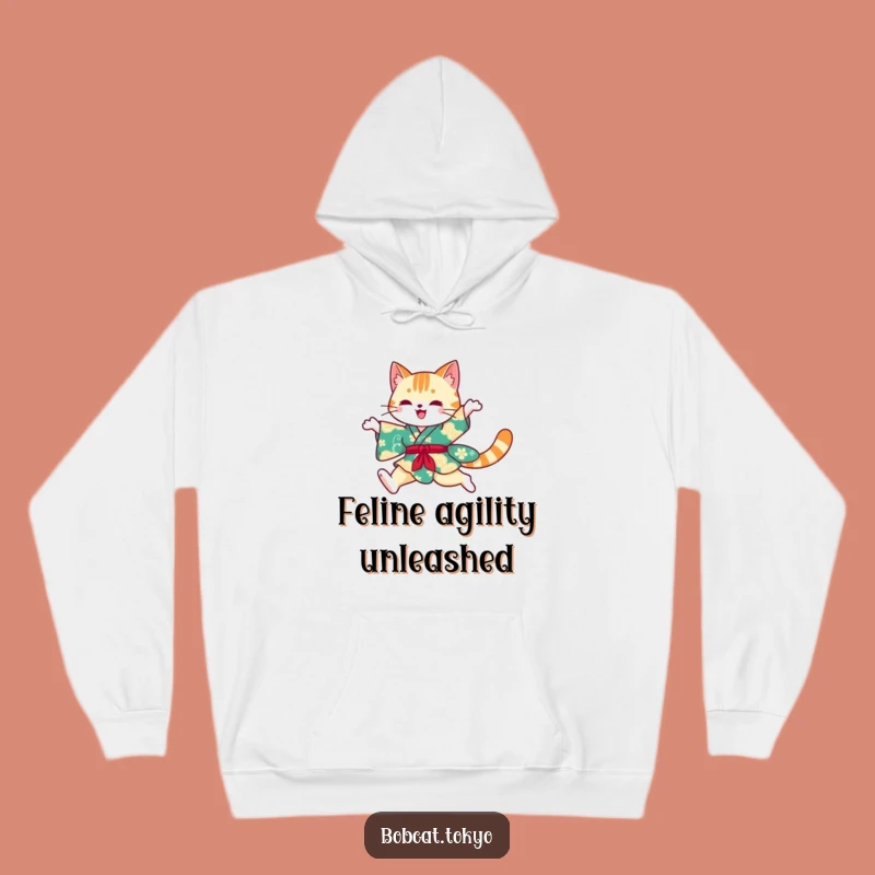 Funny Bobcat Kimono Hoodie: Cozy Feline Spirit, Vibrant Leap Graphic, Ultimate Funny Gift