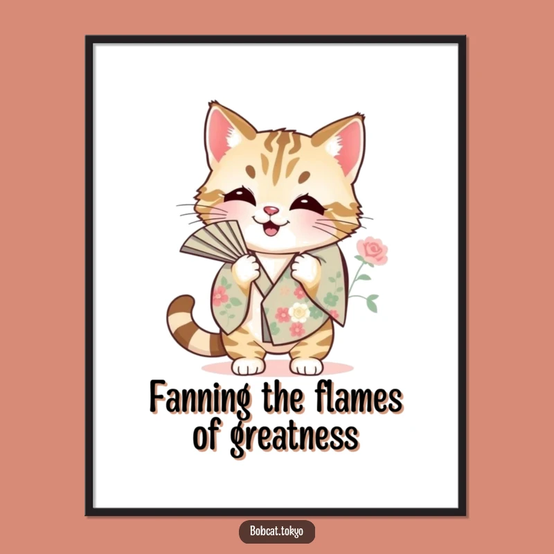 Free Printable Wall Art: Fanning Bobcat, Vibrant Kimono Decor, Humorous Downloadable Art