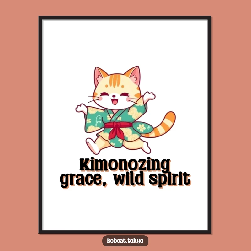 Free Printable Wall Art: Graceful Bobcat Kimono Silhouette, Vibrant Downloadable Decor