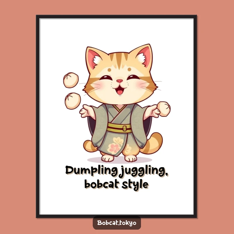 Funny Free Printable Wall Art: Bobcat Juggling Dumplings - Quirky Downloadable Decor
