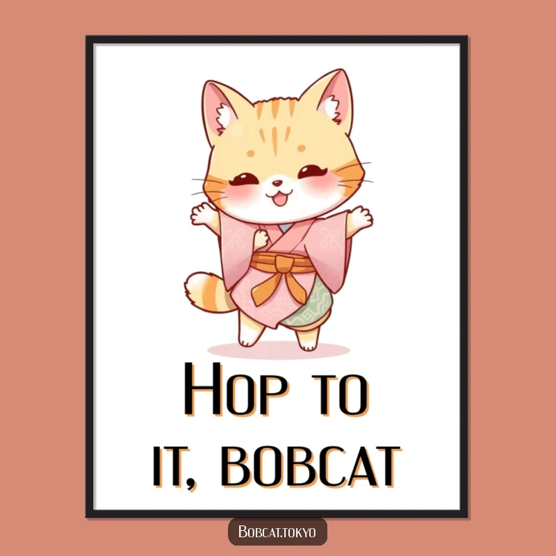Funny Free Printable Wall Art: Bobcat's Silly Kimono Hop - Quirky Downloadable Decor