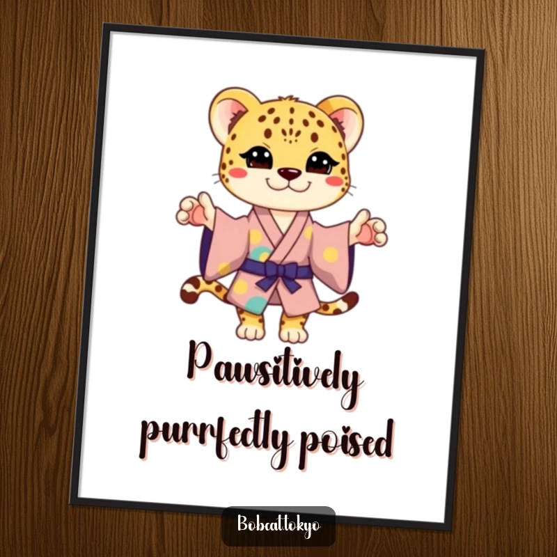 Funny Free Printable Wall Art: Stylized Cheetah in Colorful Kimono Striking a Playful, Humorous Pose for Vibrant Decor