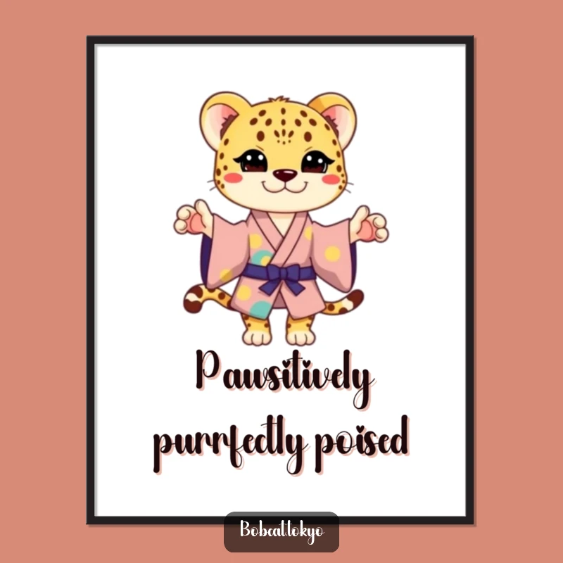 Free Printable Wall Art: Cheetah Kimono Pose - Funny Downloadable Decor for a Playful Space