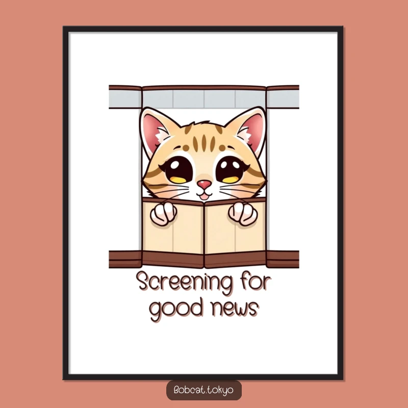 Free Printable Wall Art: Excited Bobcat Peeks, Whimsical Downloadable Decor