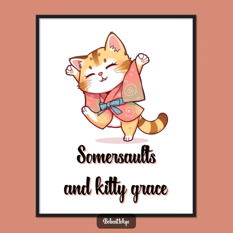 Funny Free Printable Wall Art: Bobcat's Clumsy Somersault - Humorous Downloadable Decor