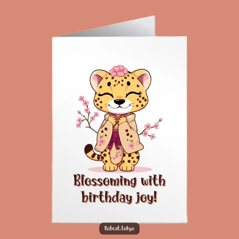 Free Printable Birthday Card: Cherry Blossom Cheetah Bow - Funny Digital Download Gift