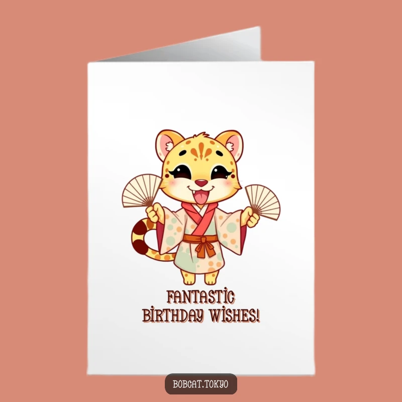 Free Printable Birthday Card: Waving Cheetah Kimono - Hilarious Digital Download Funny Gift