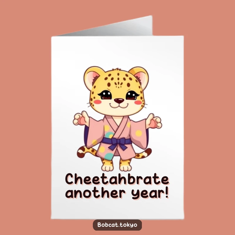 Free Printable Birthday Card: Funny Cheetah Kimono Pose - Hilarious Digital Download Gift