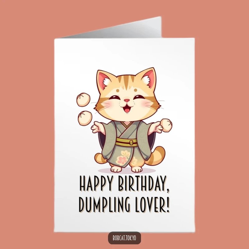 Funny Free Printable Birthday Card: Bobcat Juggling Dumplings - Cheerful Downloadable Gift