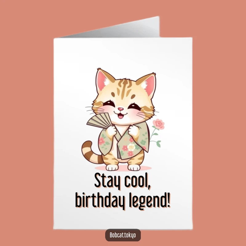 Free Printable Birthday Card: Hot Bobcat Fanning, Funny Kimono Birthday Wish