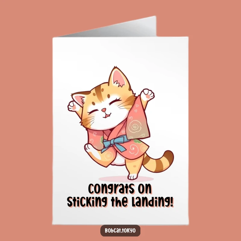 Free Printable Congrats Card: Clumsy Bobcat Kimono Flip - Amusing Downloadable Surprise