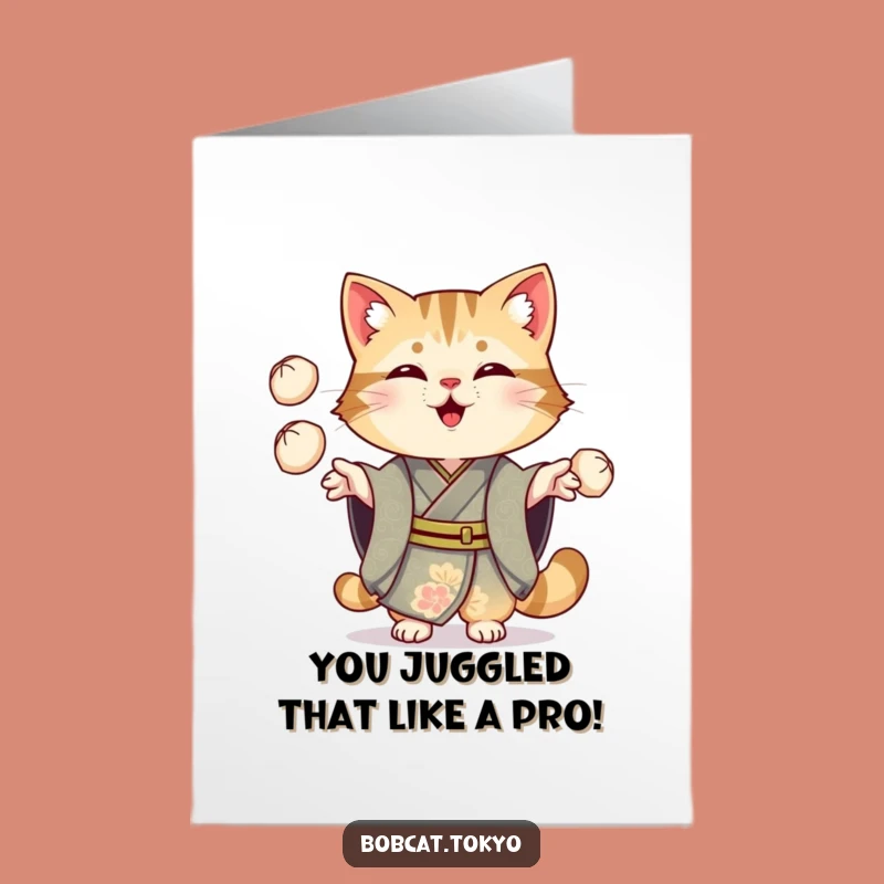 Free Printable Congrats Card: Bobcat Juggling Dumplings - Fun Downloadable Surprise