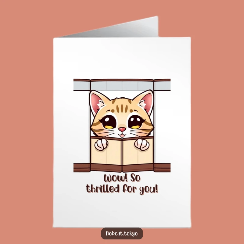 Free Printable Congrats Card: Bobcat Peeking, Excitement for Your Big Win