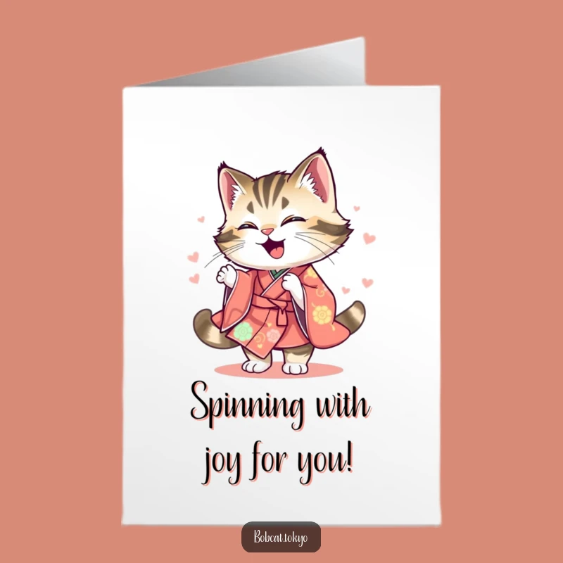 Free Printable Congrats Card: Spinning Bobcat, Celebrate Vibrantly with Humor