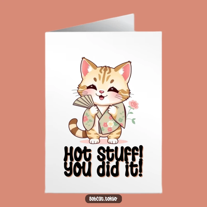 Free Printable Congrats Card: Bobcat Fanning, Celebrate with Cool Humor